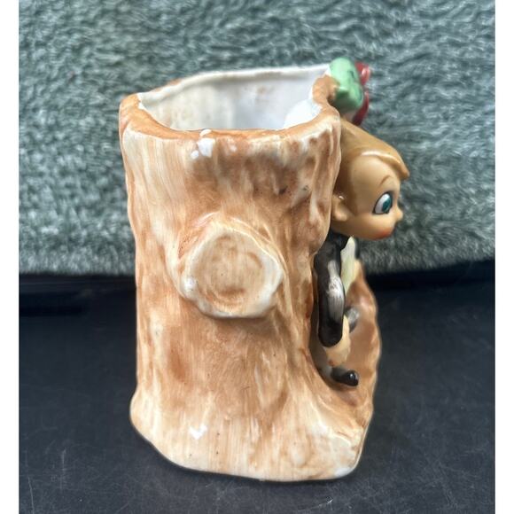 ACME China Planter Pixie Elf Crouching in Tree Stump Vintage Made in Japan - Picture 3 of 8